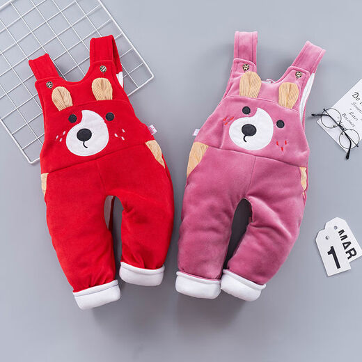 Disney children's overalls autumn and winter 1-3 year old baby thickened thermal pants for boys and girls one-piece open crotch overalls cotton pants sky blue open crotch pants 100 recommended height 85-95