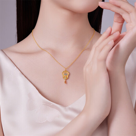 Saphire 18K gold pendant for women, fashionable double-sided butterfly enamel painting fan for girlfriend’s birthday gift single pendant