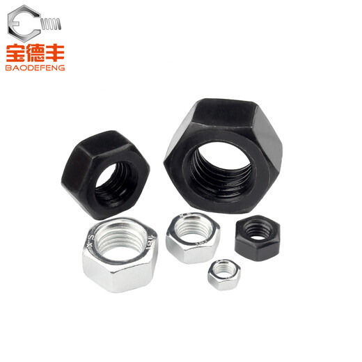 Baodefeng anti-thread hexagonal nut left-hand left-thread nut anti-thread anti-buckle nut M4M5/M6M8/M10M12/M14 8.8 grade iron black anti-thread M10 10 pieces