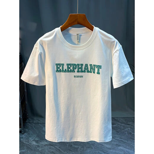
Qianji (QIANJI) high-end short-sleeved T-shirt for men's summer new loose round neck printed T-shirt sweat-absorbent half-sleeved cotton top White [JSW9901#] M Suitable for weight 90-100 Jin [Jin equals 0.5 kg]