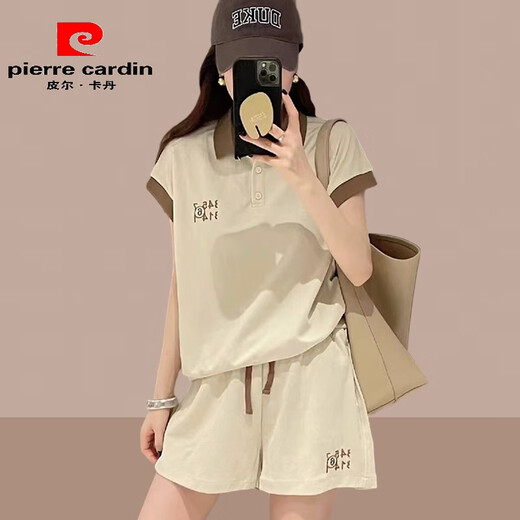皮尔卡丹欧洲站套装女2025春夏季宽松短袖POLO衫女短裤休闲运动时尚套装潮 红色 【上衣+短裤】 2XL (125-140斤)
