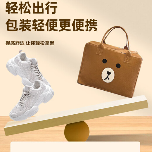 chongsukei小&ck旅行收纳袋便携行李箱收纳包衣物衣服整理包出差旅游毛毡手 棕色布朗熊[大号40*30*20]