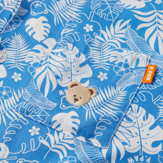 PawinPaw holiday style cartoon bear children's clothing summer new boys full-print children's short-sleeved shirt Blue blue/50 120 cm