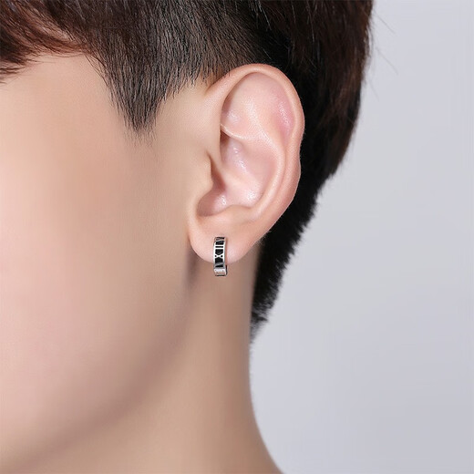 Crystal earrings for men, S925 silver earrings, earrings, Roman numeral earrings, single and double ear jewelry, birthday gifts for boyfriend, black Roman numerals, 925 silver, one pair
