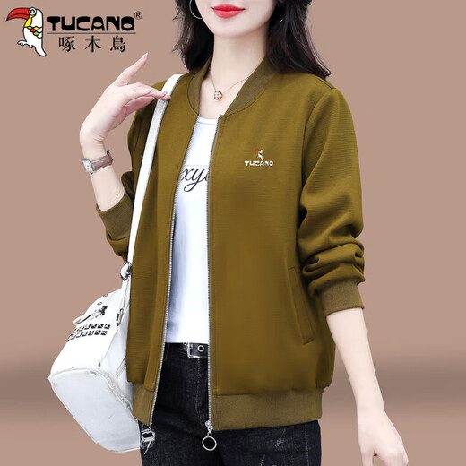 Sweat-shirt noir cardigan à woodpecan pour femmes printemps et automne 2025 Nouveaux vêtements d'automne, collier de support petit et à la mode