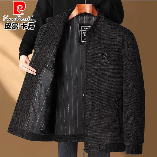 皮尔卡丹夹克外套男士2025春秋季新款商务休闲中年爸爸装上衣服男装 826黑灰色 XL /180建议体重120-135