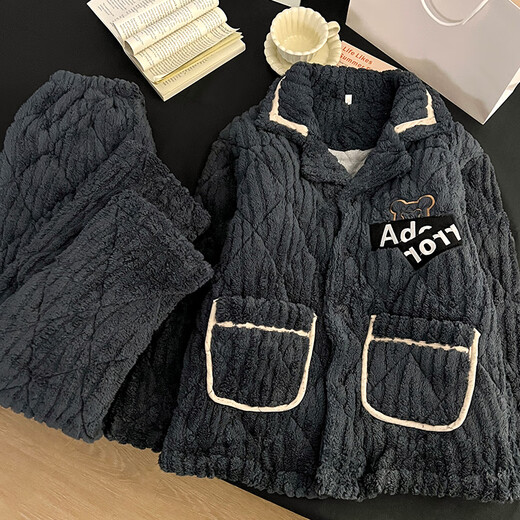 Pamachi Пижама Pamachi мужская зимняя стеганая трехслойная утолщенная плюс бархатная фланель теплая очень плотная хлопчатобумажная куртка комплект домашней одежды 9902 Размер XL (171-178см 130-155Цзинь Цзинь равен 0,5 кг)