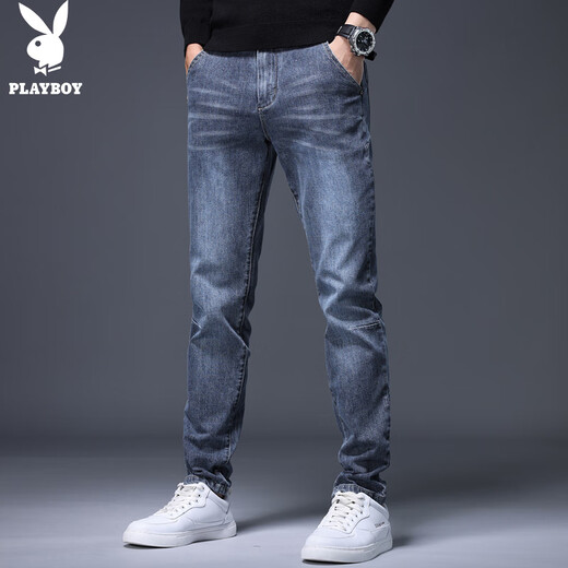 Playboy (PLAYBOY) jeans men's trendy autumn and winter casual pants men's loose business straight all-match trousers blue gray 32