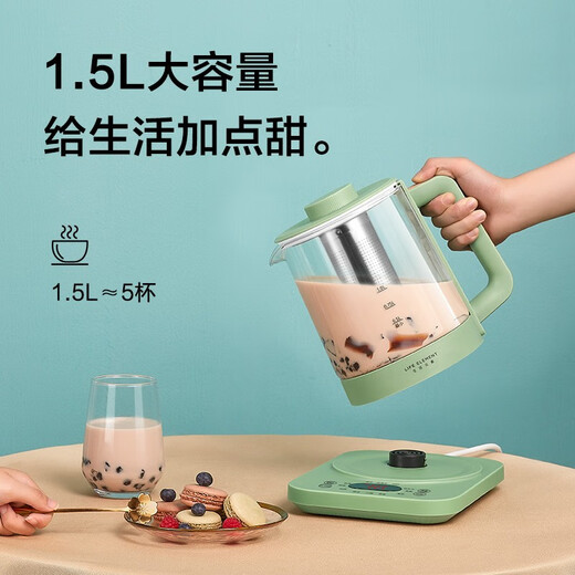 LIFE ELEMENT health kettle 1.5L tea kettle, multi-functional automatic reservation to boil water and scented tea, 12-hour intelligent constant temperature, equipped with stainless steel tea filter, integrated steamer D63