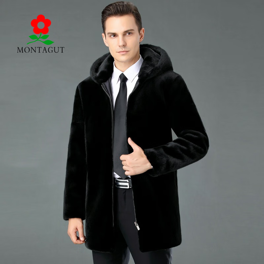 MONTAGUT New Montagut 2024 New Haining Mink Fur Jacket Men's Lapel Fashion Whole Mink Mink Men's Leather Black L 175