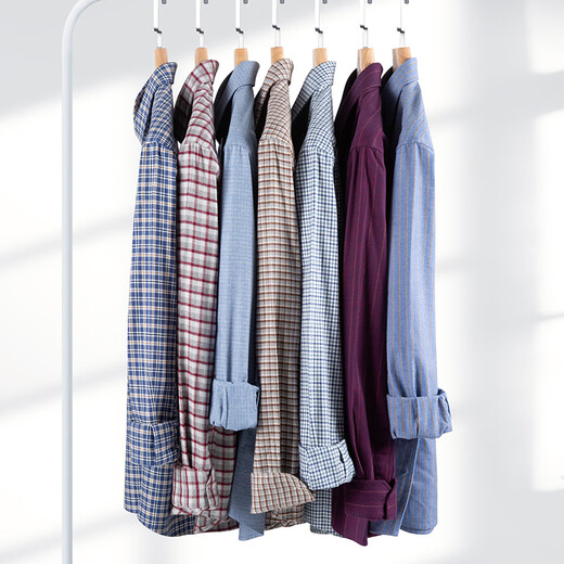 Nobel Paul pure cotton shirt men's long-sleeved autumn and winter new cotton-woven haired middle-aged and young people small plaid business casual flannel shirt MG6218 dark blue red stripes 38 [Suggested 100-120Jin [Jin equals 0.5 kg]]