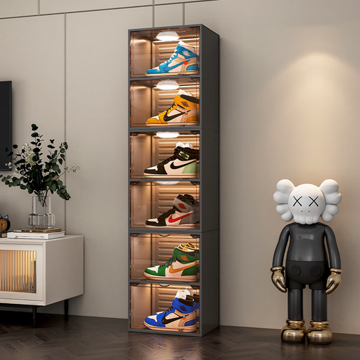 MDNGaj shoe box storage box transparent sneakers anti-oxidation shoe wall imitation acrylic shoe cabinet internet celebrity shoe rack shoe display cabinet hard plastic tea transparent door thickened 4 pairs - Vibrant Orange Popular Style