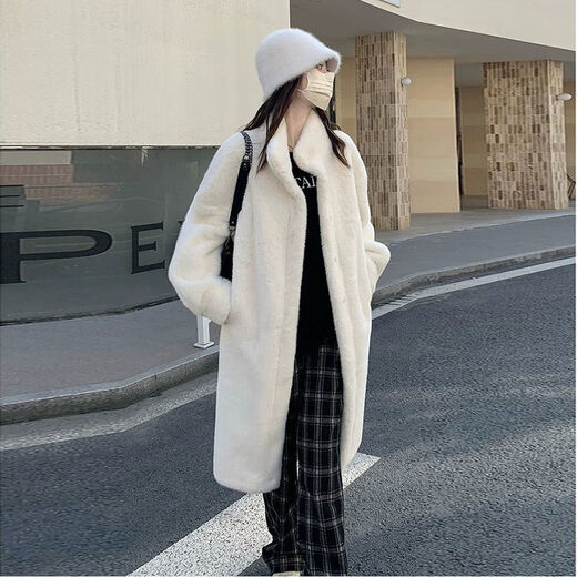 Gu Bing simulated fur coat for women winter imitation mink coat thickened loose lamb fur one-piece mid-length milk white [self-priming buckle] L [130-150Jin [Jin equals 0.5 kg]]