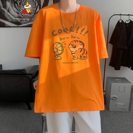稻草人t恤短袖男生夏季2025新款男装潮牌潮流青少年宽松半袖上衣服 黑色DT9794 M
