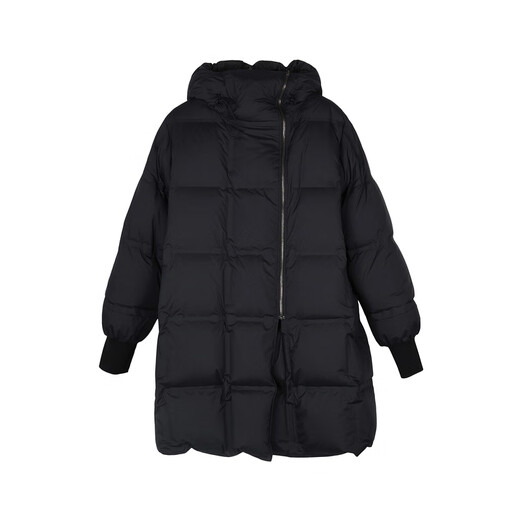 
LESS winter double-sided white duck down jacket for women's design warm mid-length drawstring jacket 2NAC12530 011/carbon black S