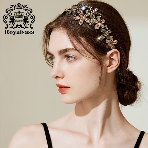 Royal sasa Korean hair accessories non-slip rhinestone wide-brimmed hairband hairpin hairpin simple temperament headband women's head accessories champagne color CP