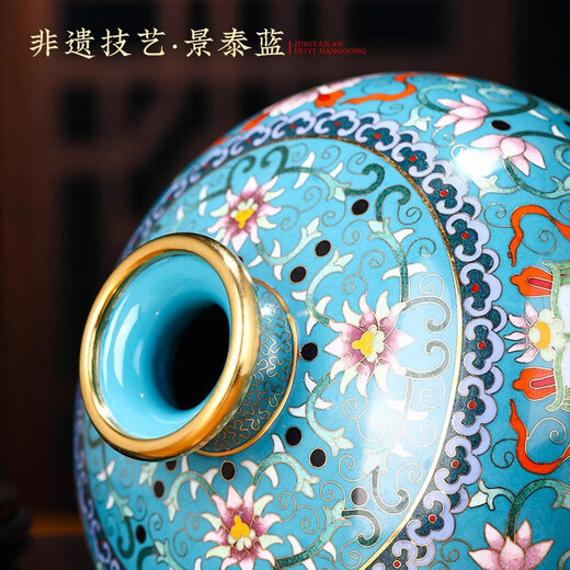 Liuqing cloisonné vase ornaments featured enamel handicraft collectibles office ornaments leadership high-end business gifts cloisonné rich and auspicious sky blue