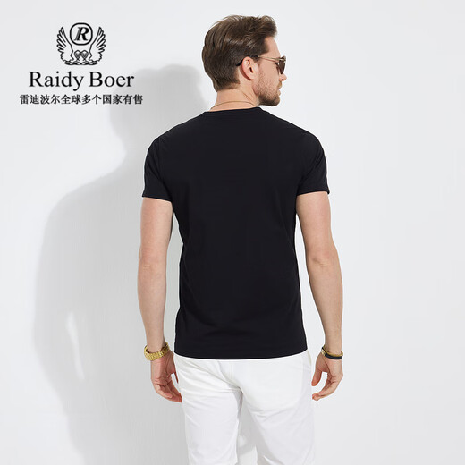 Raidy Boer/雷迪波尔【抗勾丝】男新烫钻印花迷彩圆领短袖T恤7036 黑色  170/48/M
