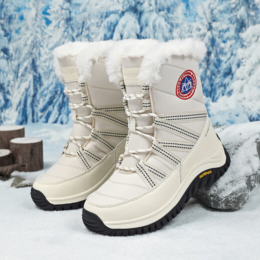 
Quanzhou Wolf Snow Boots Women's Winter New Northeast Cotton Shoes Women's Outdoor Cold-resistant Fleece Thickened Warm Waterproof Anti-Slip Cotton Boots Beige Plus Fleece 37 (235mm)