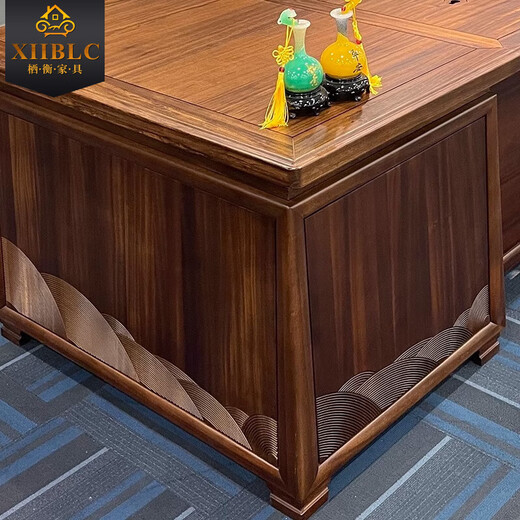 Qiheng (XIIBLC) new Chinese style desk boss desk solid wood high-end atmospheric executive desk CEO office furniture customization 2.2 meters boss desk ebony wood frame