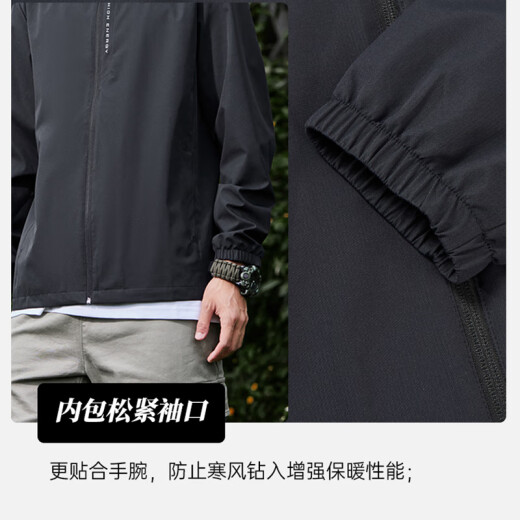 乔丹运动外套男风衣春秋季防风防泼水连帽户外夹克长袖上衣 黑色-321R-升级款 XL