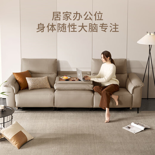 顾家家居（KUKA）零靠墙现代简约电动功能皮沙发客厅6196纳帕【橡木咖】3人2电动