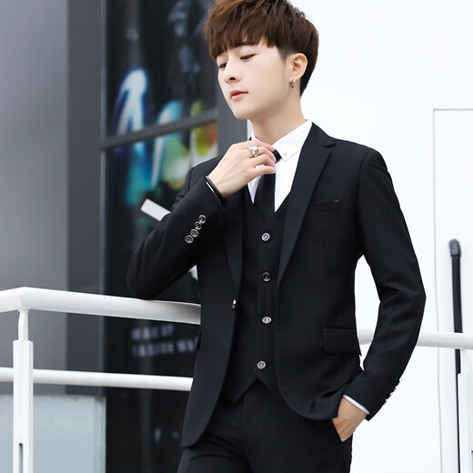 18-year-old teenagers, high school students, adult dresses, suits, boys' suits, suits, men's small suits, student casual suits, three-piece wedding dresses, black_suit + trousers + shirt + tie XXL