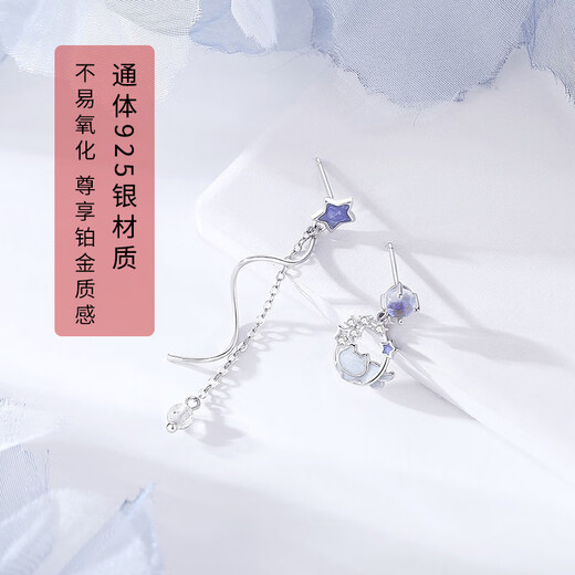 Su Shiliu star cat earrings for women 925 silver earrings small fresh earrings tassel earrings birthday gift for girlfriend and wife sweet starry sky cat earrings pair