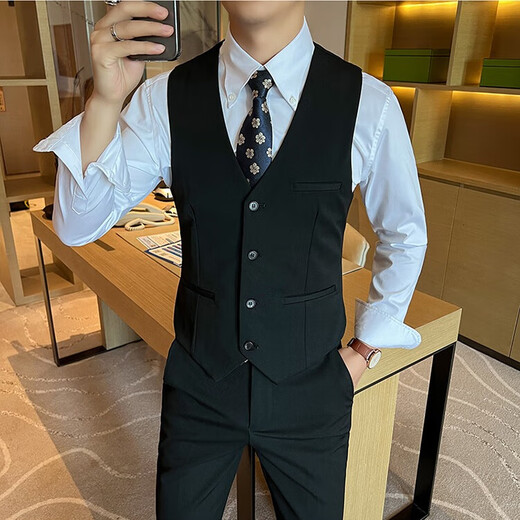 
Ayou fat big size suit men's business formal suit groom best man wedding two-piece suit black single vest M