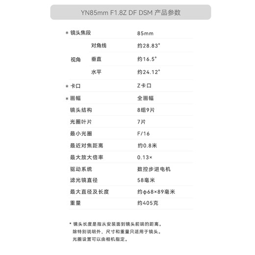 Yongnuo YN85mm F1.8 Nikon Z-mount full-frame medium telephoto fixed focus autofocus lens