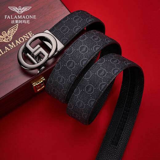 法莱阿玛尼（FALAMAONE）奢侈新品牌真皮男士国际十大皮带情人节礼盒高档裤腰带送生日礼物 PD844枪色【轻奢百搭商务休闲】 130cm 改长度联系备注