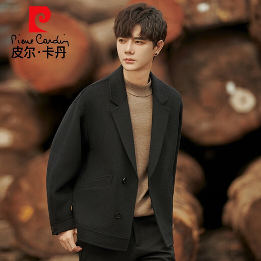 皮尔卡丹双面羊毛呢子西装外套男秋冬季加厚高级感韩版短款大衣高级感西服 灰色 M 170