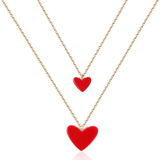 Fat Donglai's same 18k gold red heart necklace purchased from Japan for little girl, yellow size, small red heart, small size