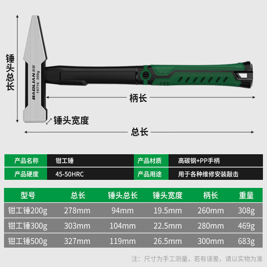 Baolian rubber-coated fitter's hammer duckbill hammer small hammer car sheet metal hammer electrician woodworking special hammer duckbill hammer head flat head