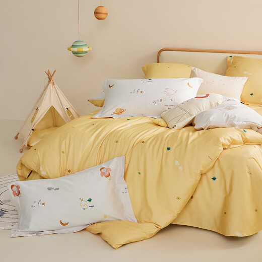 Luolai Children's Home Textiles Mother and Baby Category A Washed Cotton Quilt Cover Single Piece Student Cartoon Style Skin Friendly Quilt Cover Dormitory Bedding Category A New Product Good Night Little Elephant Single Quilt Cover 120cm*150cm