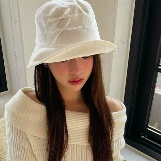 Pengxuan White Bow Fisherman Hut Korean Nische Designer Retro Velvet Frauen Frühlings- und Sommer -Sun -Basin Hut Weiß One Size M (5658 cm)