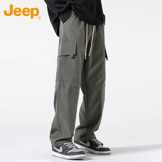 Jeep (JEEP) Casual Pants Men's Spring and Autumn Straight Leg Loose Pants Men's Trendy Overalls Men's Pants Military Green XL