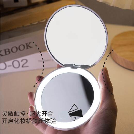 MIPOWMIPOWmiffy Miffy portable make-up mirror, portable makeup mirror with LED light, foldable handheld mirror, LED makeup mirror, pure white LED makeup mirror, rabbit head model, 5x magnification rechargeable model