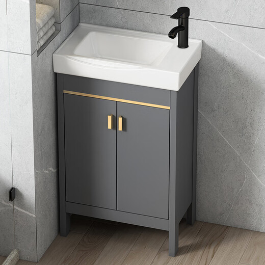 Dafify kleine Wohnung Badezimmerschrank Keramik integriertes Becken bodenstand extrem schmales Waschbeckenschrank kombinierter Balkon Waschbecken Waschbecken Waschbecken 4837 Grau 1618 Haupttürabfluss