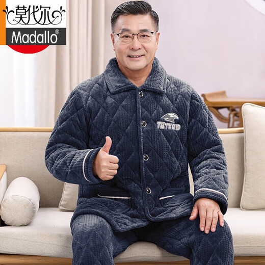 Pajamas modal père masculin en hiver à trois couches de coton épaissis en velours de coton coton chaud de coton de l'âge moyen et de vêtements de maison âgés n9925 AC vert foncé à trois couches en velours épaissis l [100-120jin [Jin est égal à 0,5 kg]]]