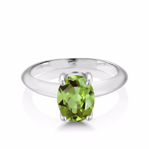 GEM STONE KING 1.8 carat green peridot ring, single inlaid with 925 silver colored gemstones for women, a Valentine's Day gift for your girlfriend, US No. 5
