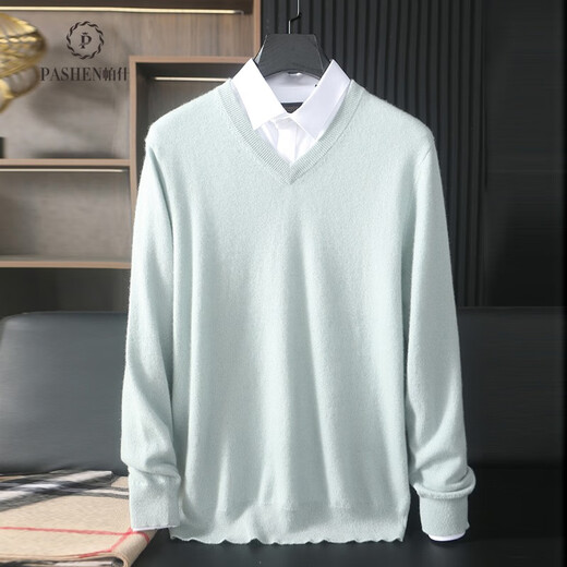 
Pash Men's Cashmere Sweater 100% Cashmere V-neck Basic Inner Layer Casual Knitted Base Sweater TRC1202 Medium Gray 2XL