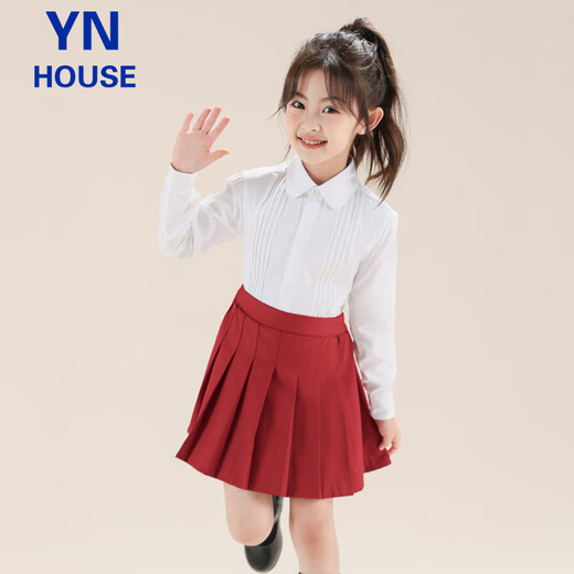 Yinuofang girls pleated skirt burgundy belt safety pants June 1 performance chorus uniform navy blue performance skirt girls skirt