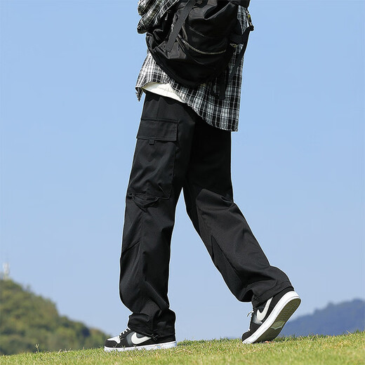 Dingfengbaoluo American workwear casual pants for men in autumn, lazy and loose, straight-leg assault long pants DFK72 black XL