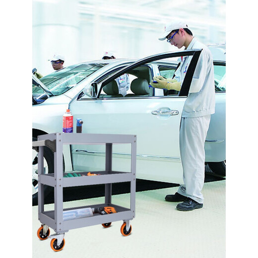 XMSJ widened and extra thick three-layer parts cart multi-functional trolley maintenance tool cart with double brake wheels stainless steel parts cart