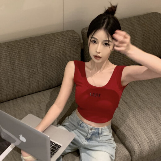 辛皇辣妹字母刺绣露背吊带背心女带胸垫内搭显瘦外穿一体式运动美背棉 两件装【白色+黑色】 均码（85-120斤）