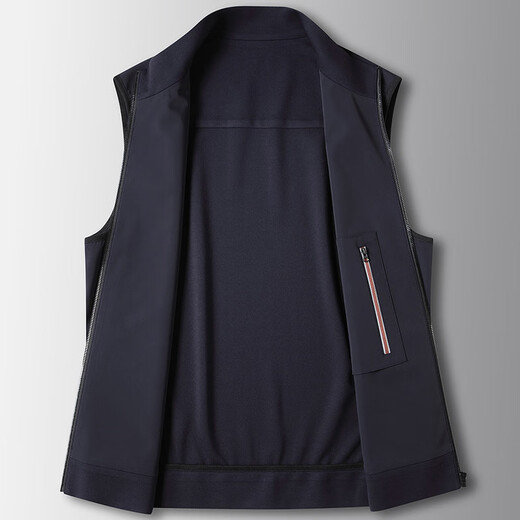 DK高端男装立领休闲马甲男春夏薄款背心透气无袖外套坎肩运动马夹衫 藏青33730 4XL (195)适合190-200斤