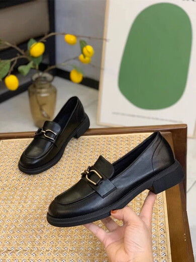 
Broken size barley leather shoes for women's shoes, soft sole black one-foot loafers flat shoes 38