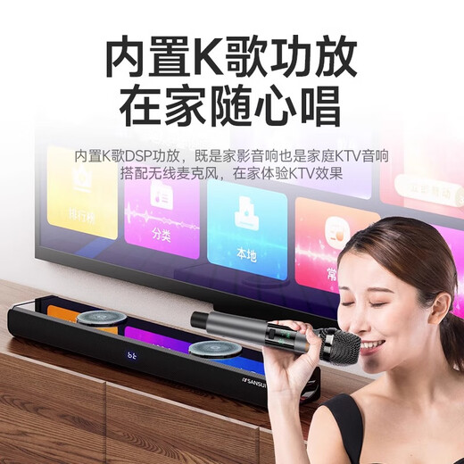 山水DV-93H家庭客厅唱K歌回音壁音响低音炮套装KTV带蓝牙电视家用点歌机卡拉OK音箱内置功放无线话筒 DV-91H回音壁+话筒+低音炮（无点歌系统）