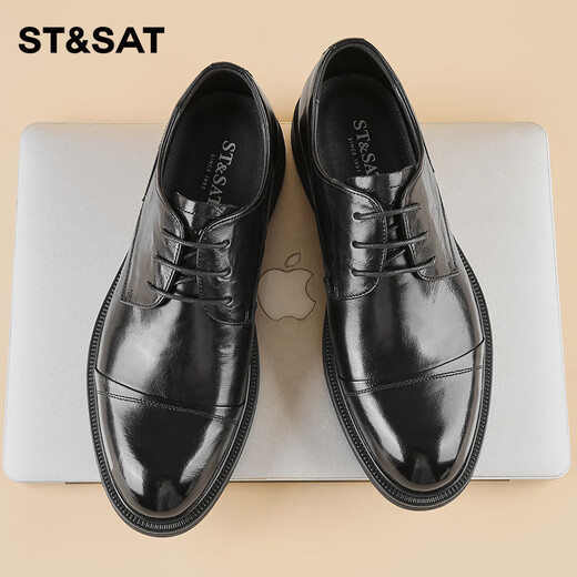 Saturday men's toe-layer cowhide business formal leather shoes three-joint versatile casual leather shoes for men black 41